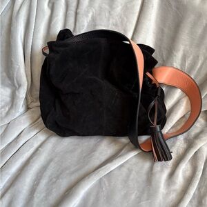 11. Zara Suede Leather Hobo Bag w/Tassel & Contract Orange Strap